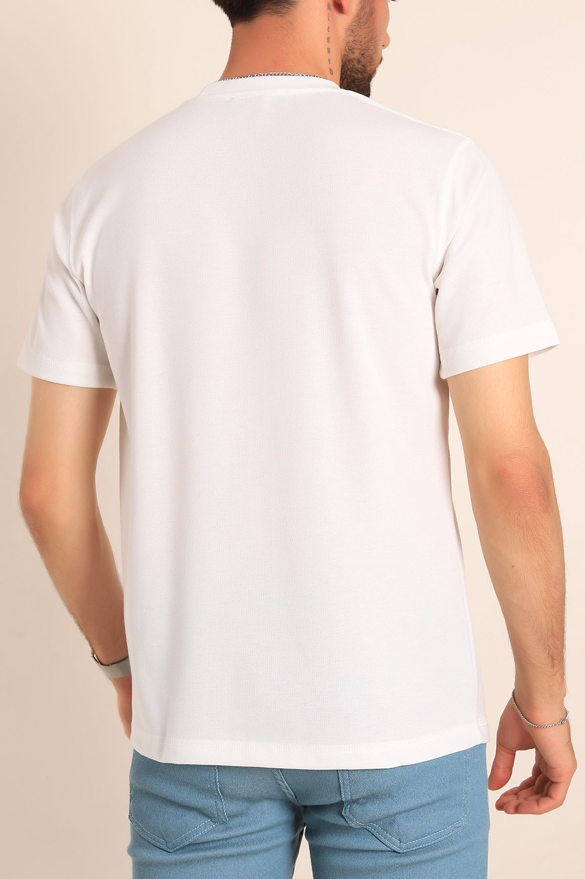 Beyaz Slim Fit Dikiş Detay Erkek Tişört 190164