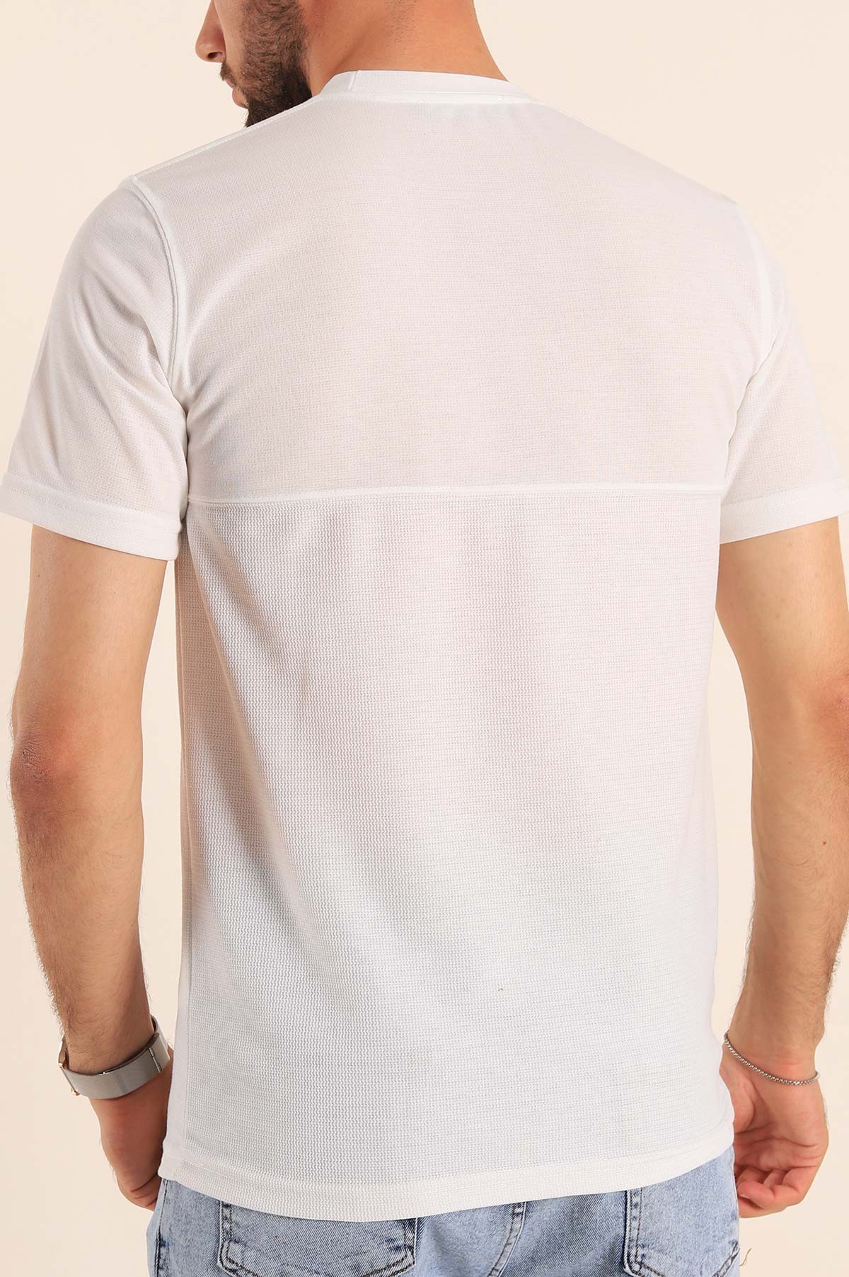 Beyaz Slim Fit Kabartma Baskılı Erkek Tişört 190044