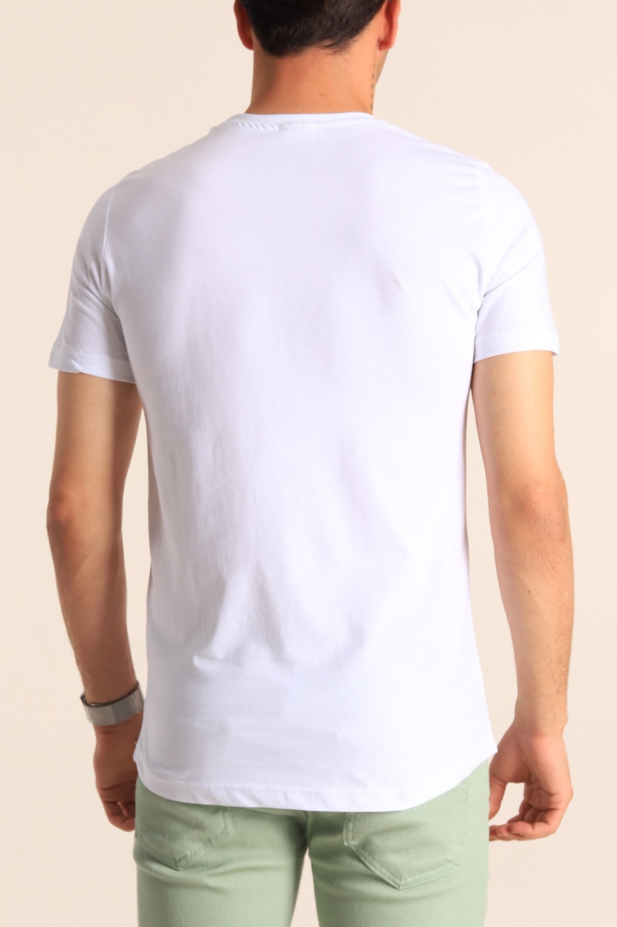 Beyaz Slim Fit Kabartma Yazı Detay Erkek Tişört 181958