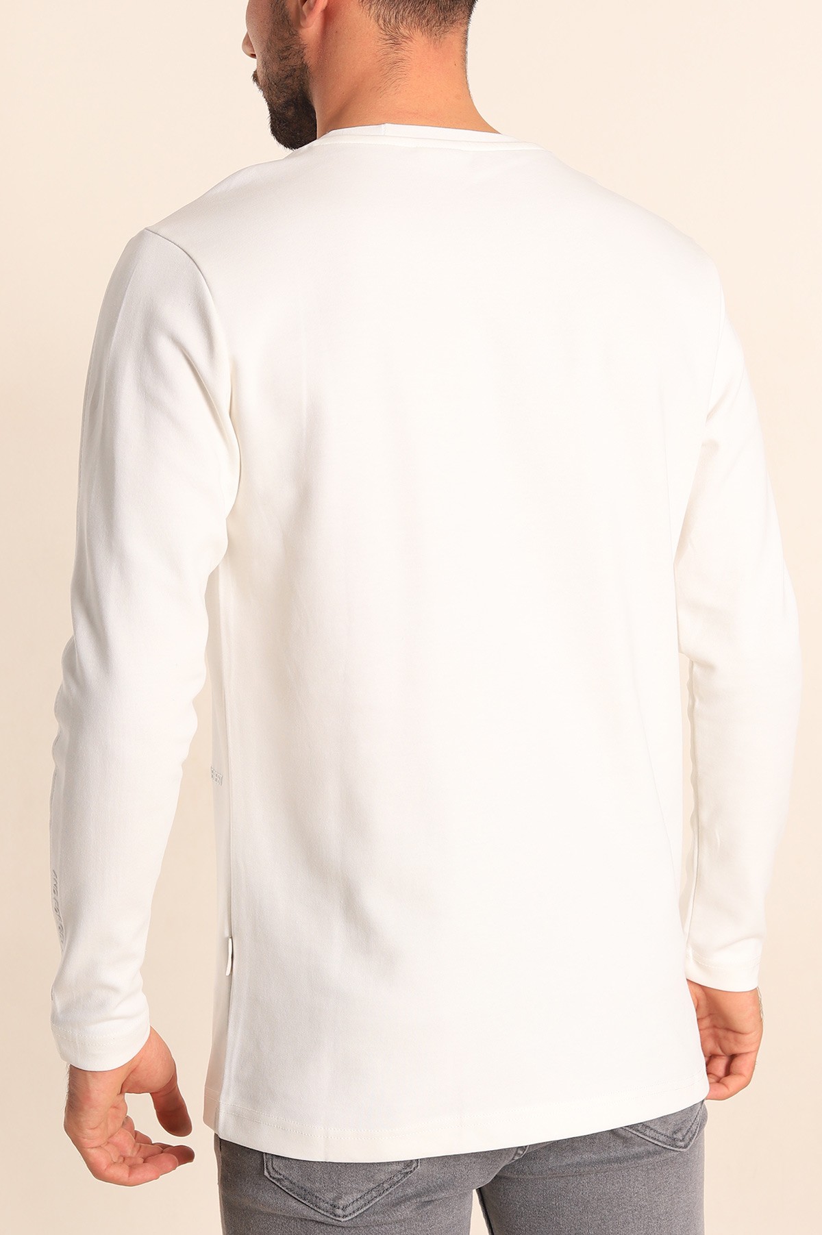 Beyaz Slim Fit Kabartma Yazılı Erkek Sweat 205672