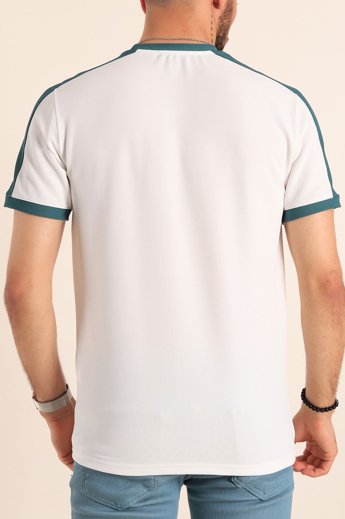 Beyaz Slim Fit Kabartma Yazılı Erkek Tişört 190221