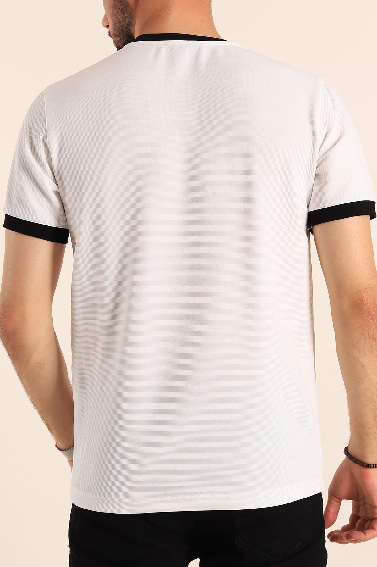 Beyaz Slim Fit Kabartma Yazılı Erkek Tişört 190454