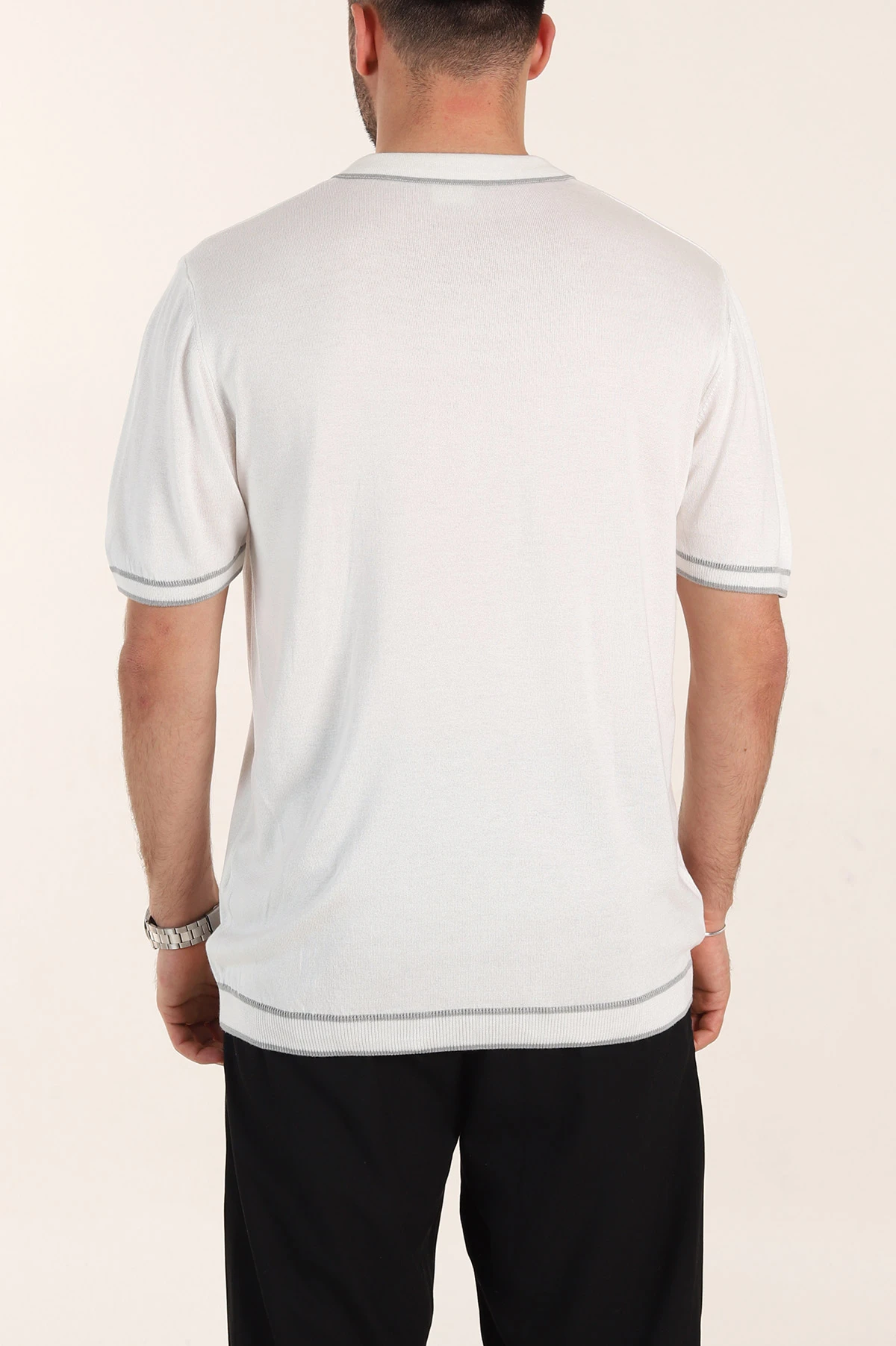 Beyaz Slim Fit Patlı Polo Yaka Erkek Triko Tişört 358354