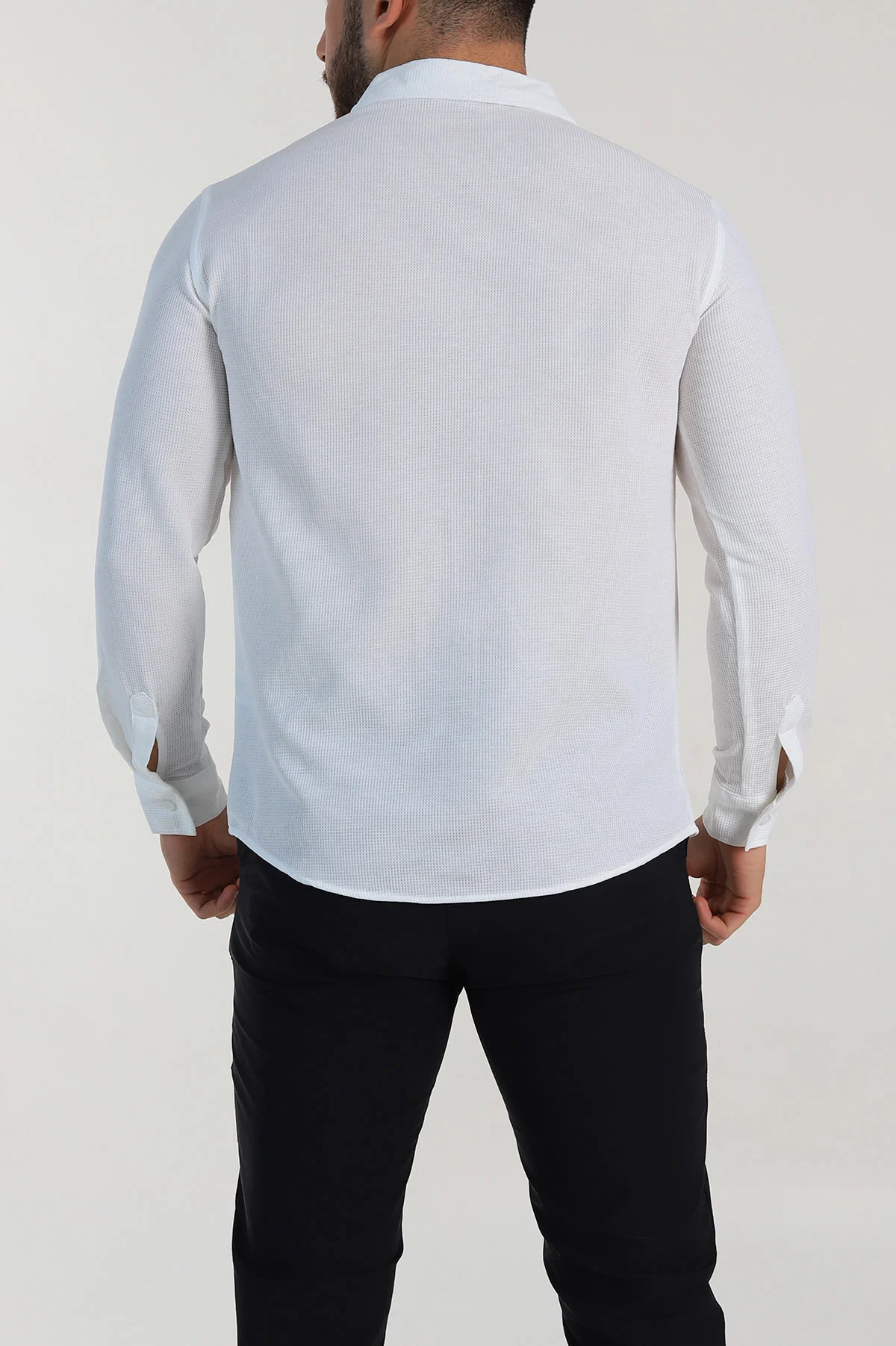 Beyaz Slim Fit Petek Dokulu Uzun Kollu Erkek Gömlek 325217