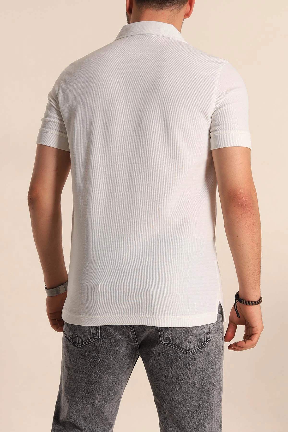 Beyaz Slim Fit Polo Yaka Erkek Tişört 262907