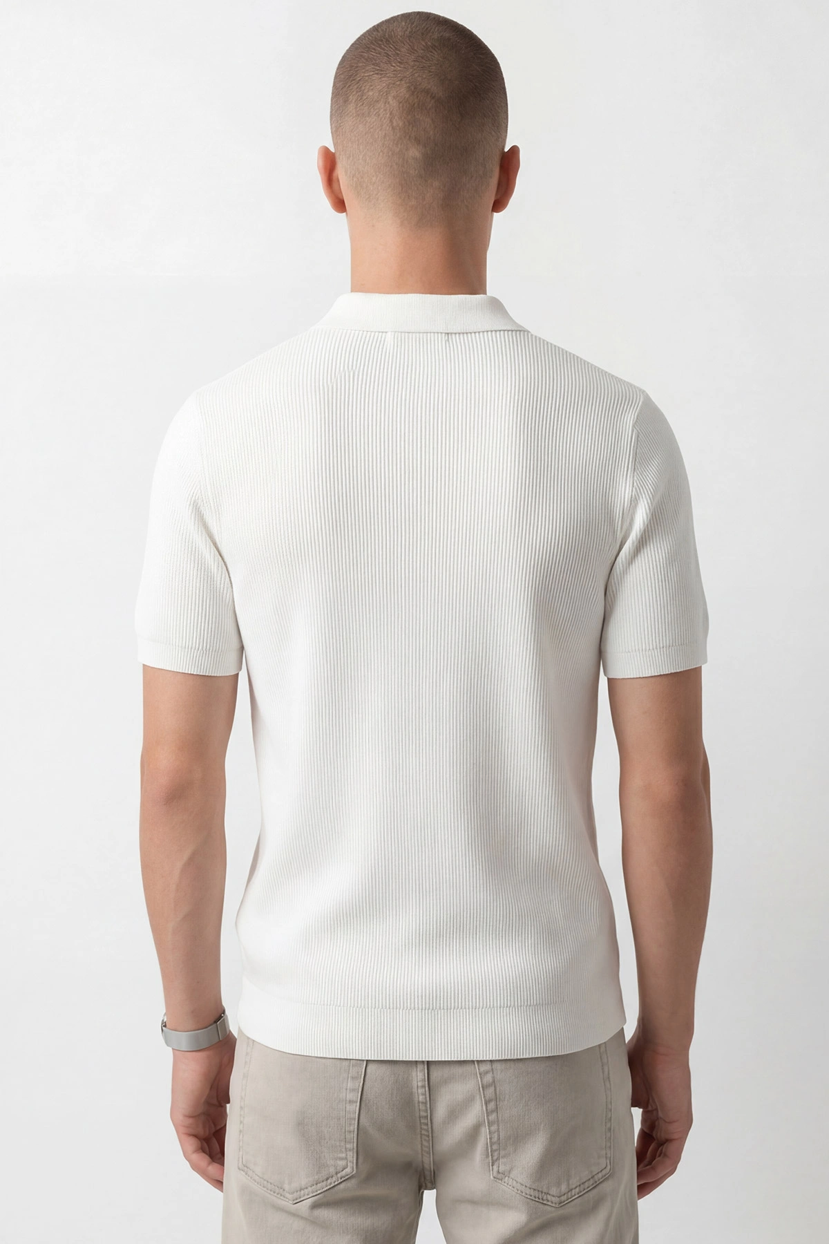 Beyaz Slim Fit Polo Yaka Triko Erkek Tişört 449053