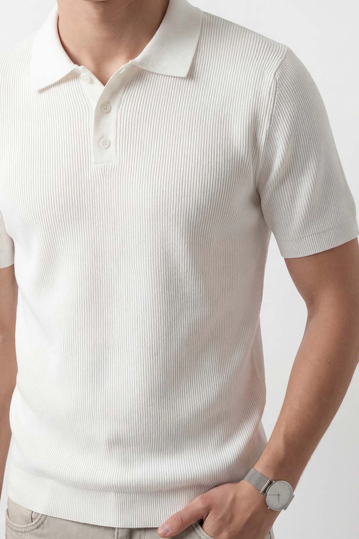 Beyaz Slim Fit Polo Yaka Triko Erkek Tişört 449053