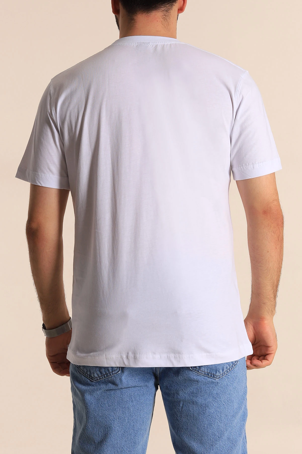 Beyaz Slim Fit Suprem Kumaş Kelebek Nakışlı Erkek Tişört 275980