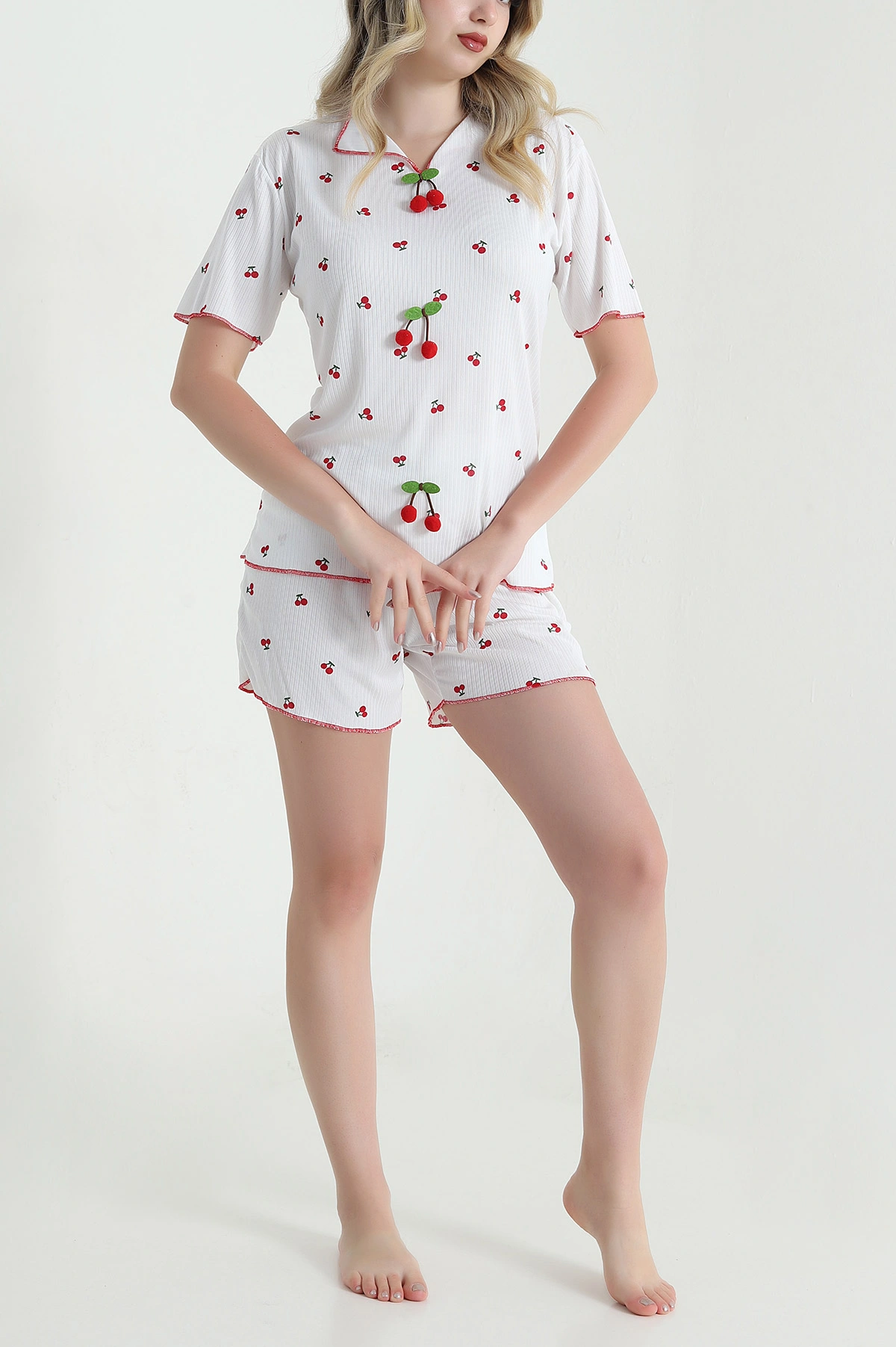 Beyaz Şortlu Kaşkorse Kadın Pijama Takımı 462233