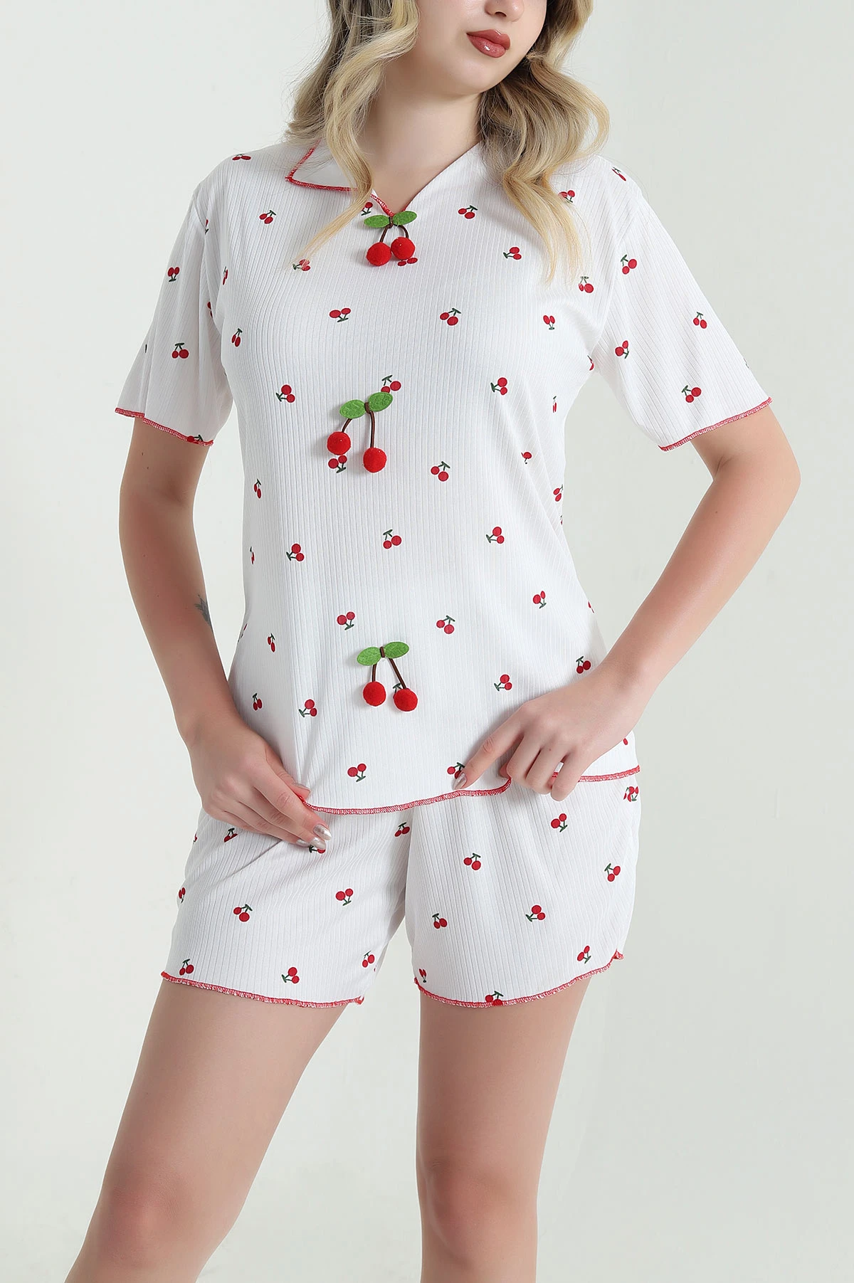 Beyaz Şortlu Kaşkorse Kadın Pijama Takımı 462233