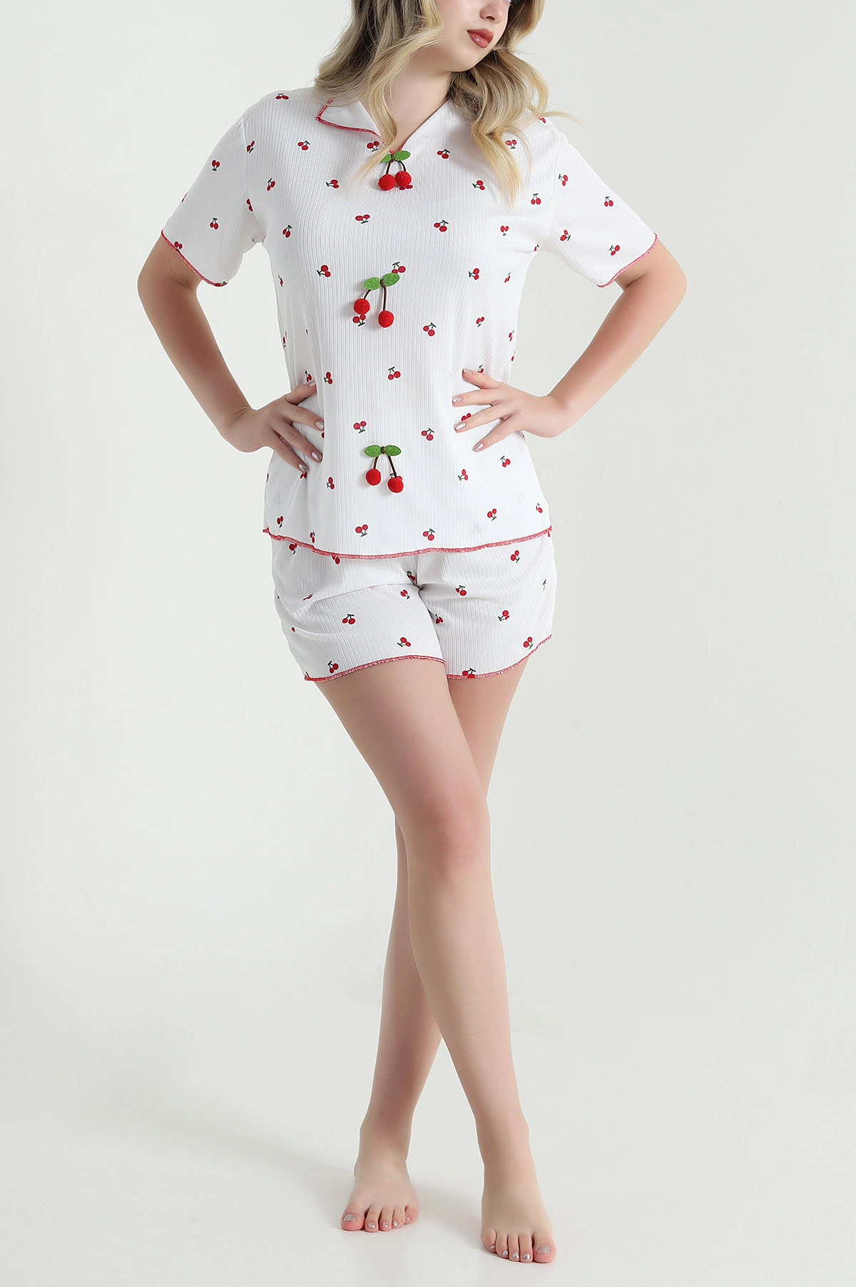 Beyaz Şortlu Kaşkorse Kadın Pijama Takımı 462233