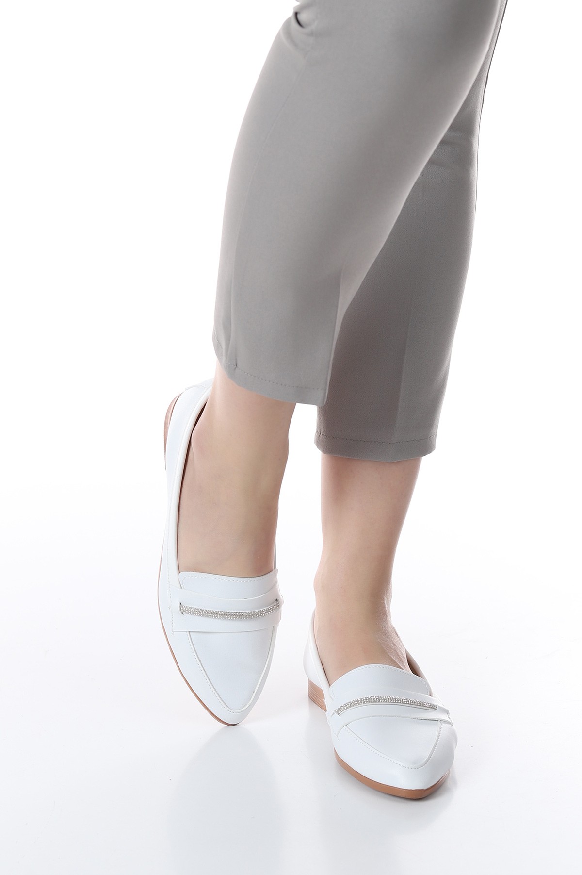 Beyaz Taş Detay Babet Ayakkabı 171897