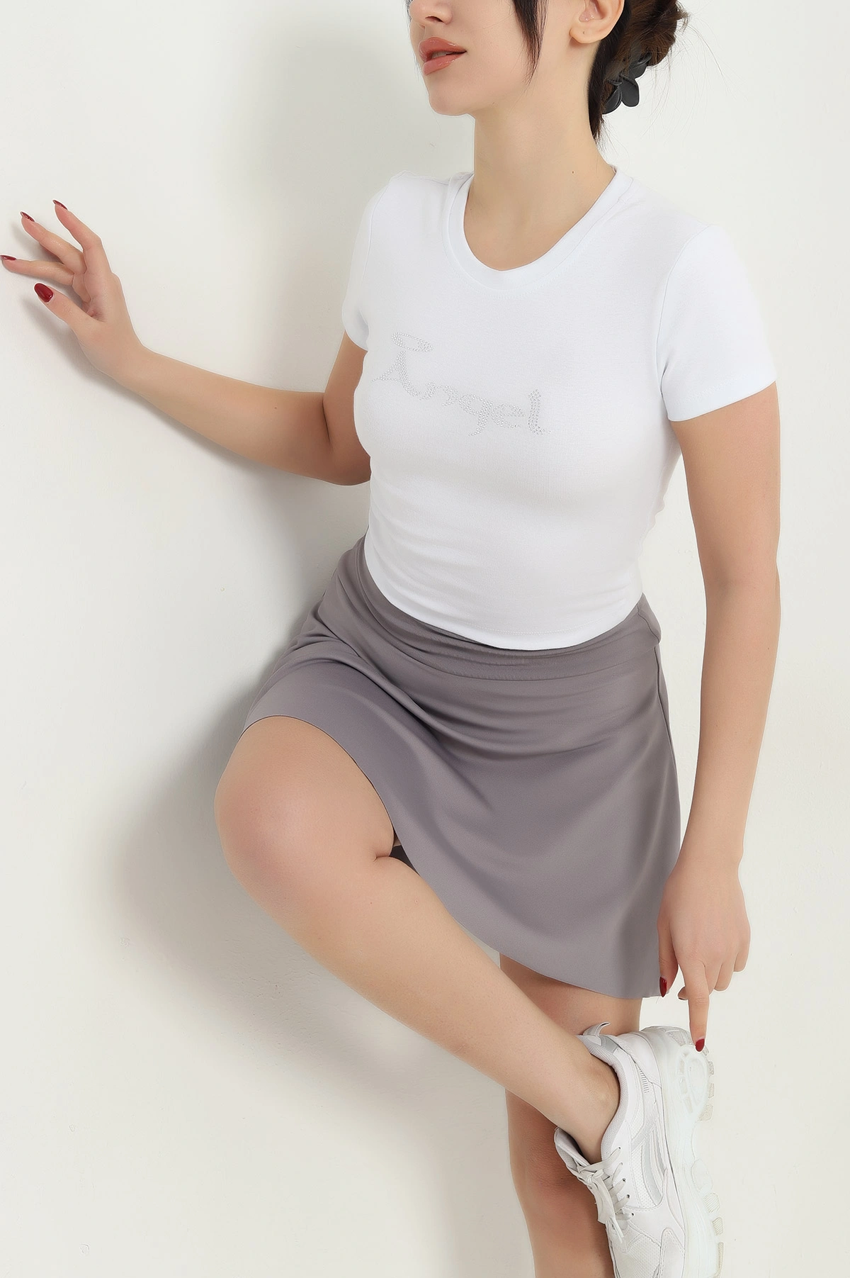 Beyaz Taş Detay Likralı Crop 338521