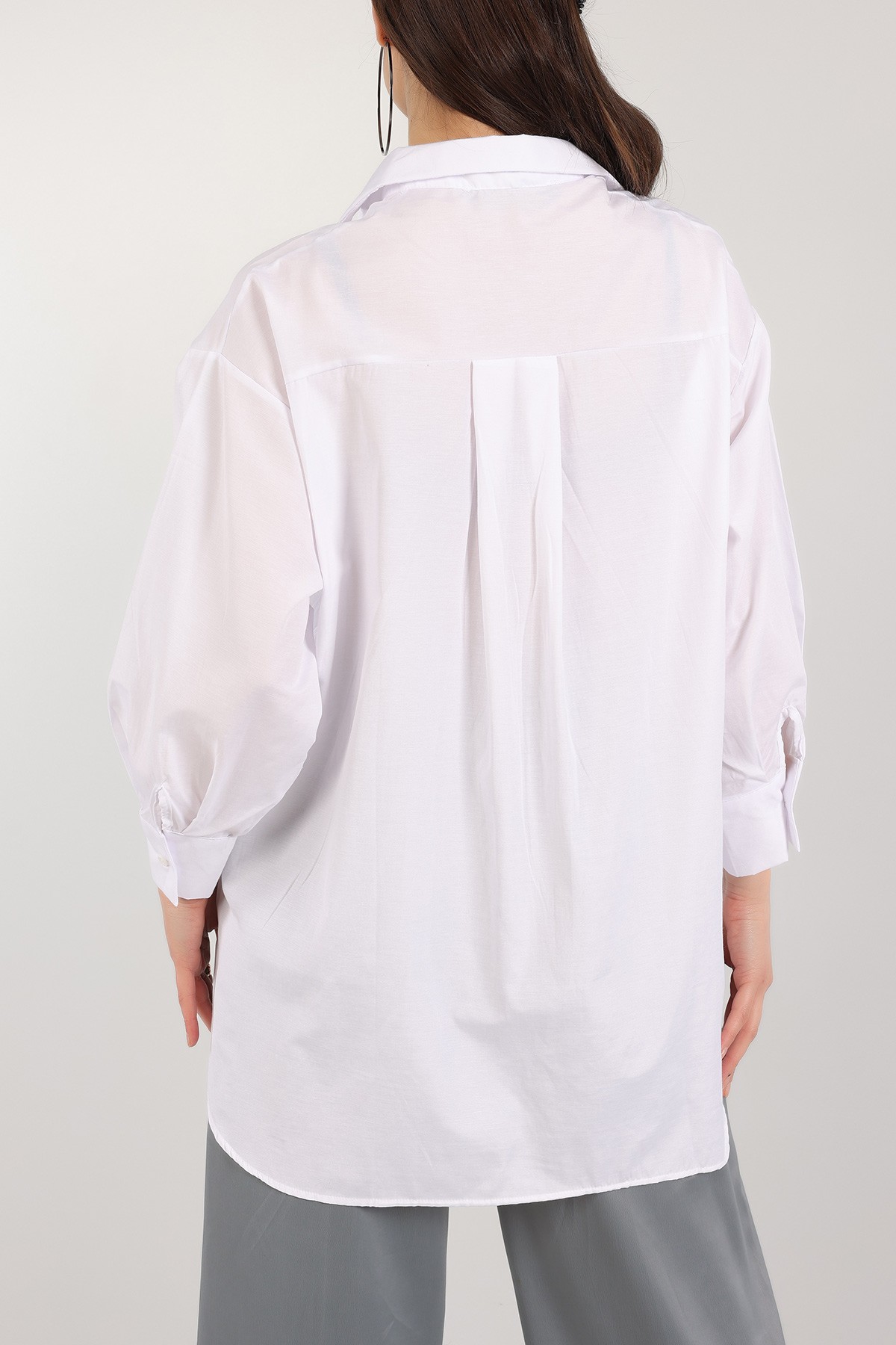 Beyaz Taş İşlemeli Poplin Dokuma Gömlek Tunik 159253