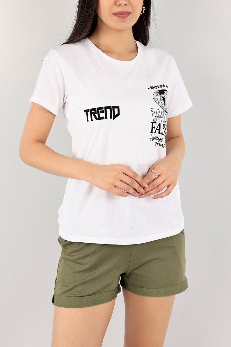 Beyaz Taşlı Bayan Tişört 106880