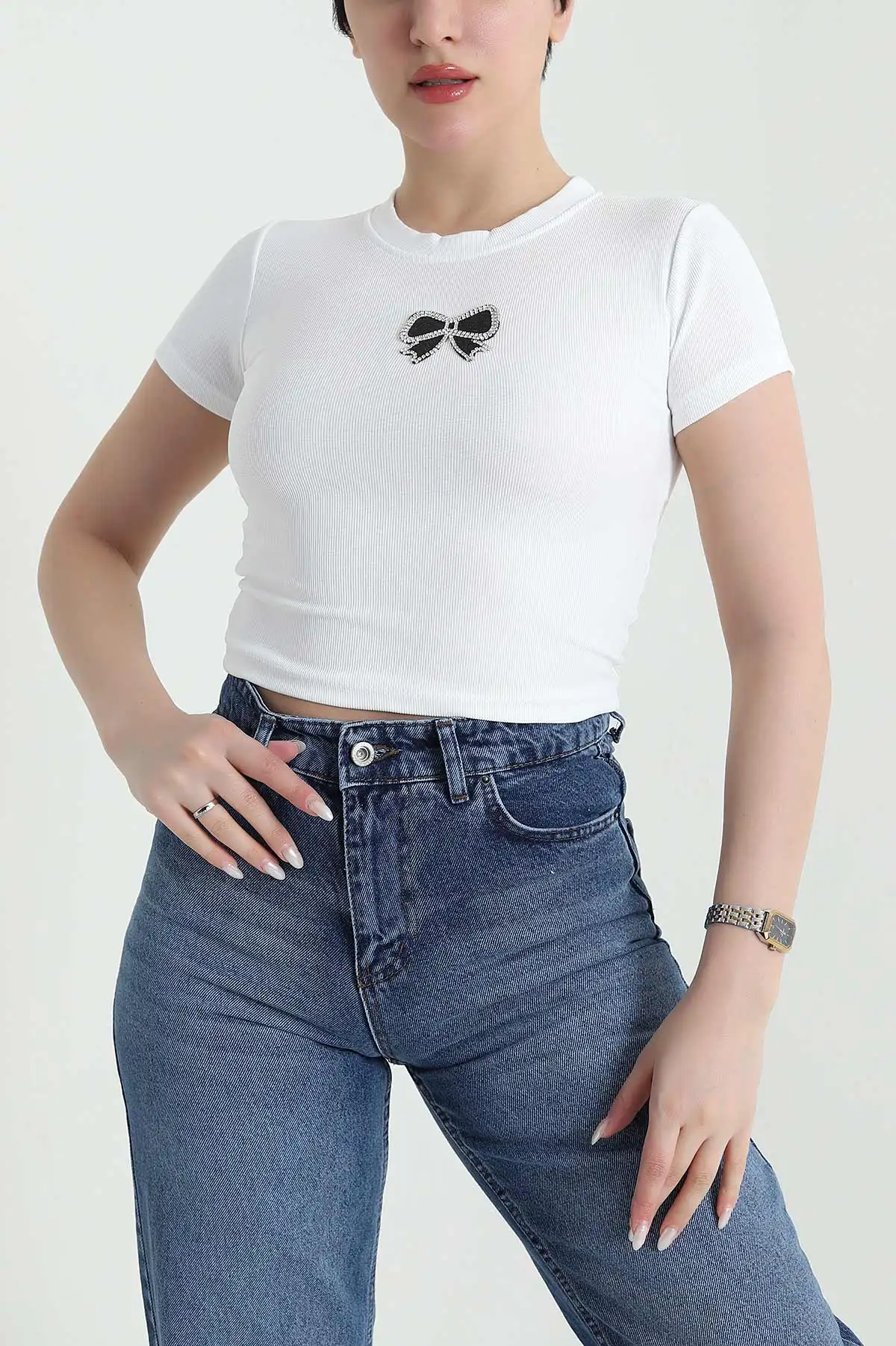 Beyaz Taşlı Ottoman Kadın Bluz 450067