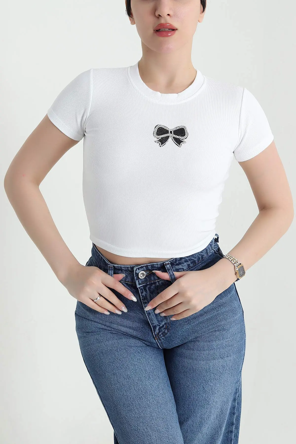 Beyaz Taşlı Ottoman Kadın Bluz 450067