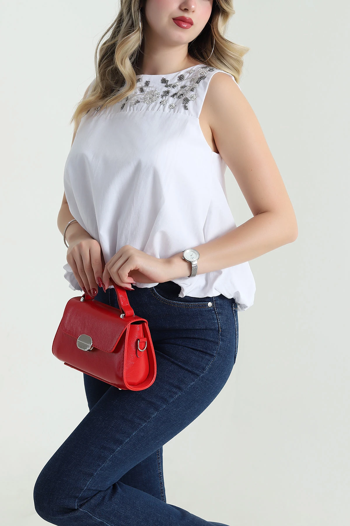 Beyaz Taşlı Poplin Kadın Bluz 481264