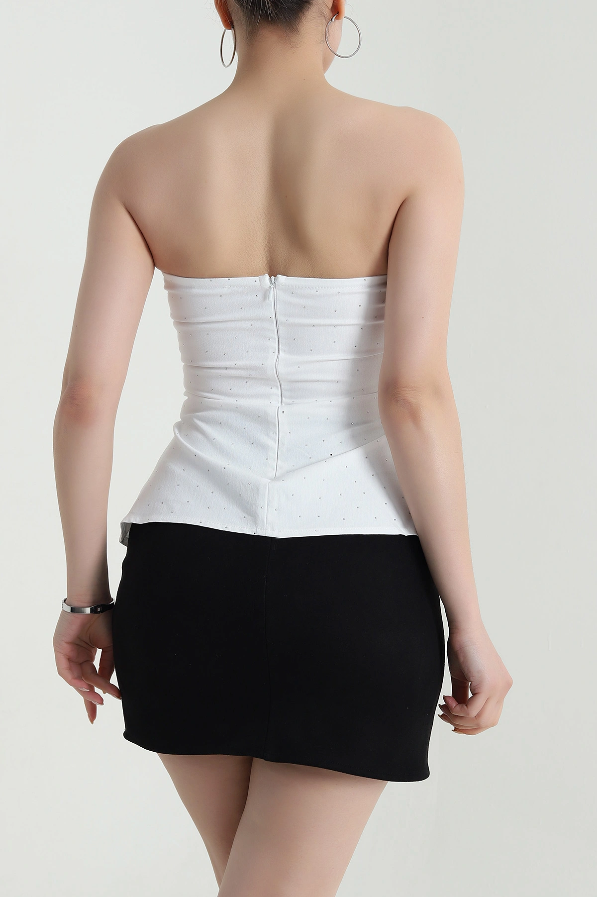 Beyaz Taşlı Straplez Kadın Denim Büstiyer 473165