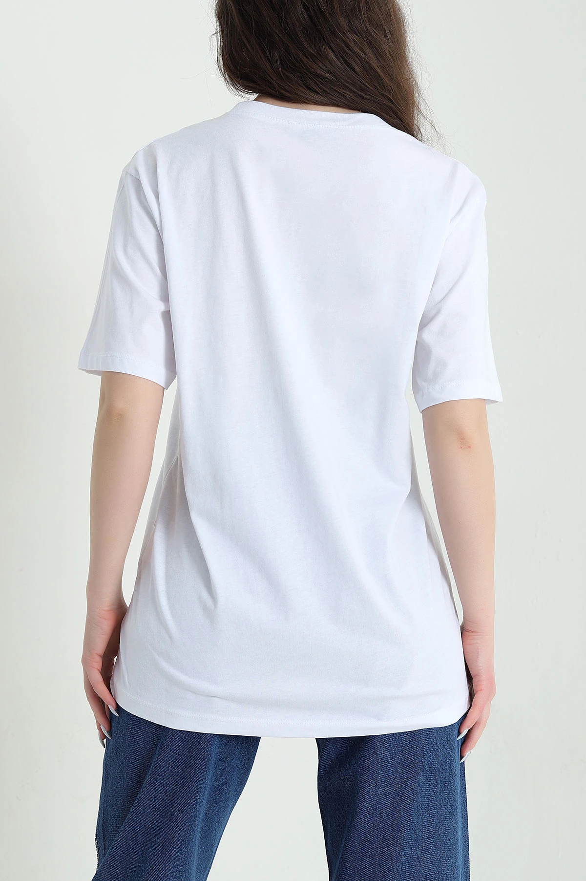 Beyaz Taşlı Süprem Kadın Tişört 449321