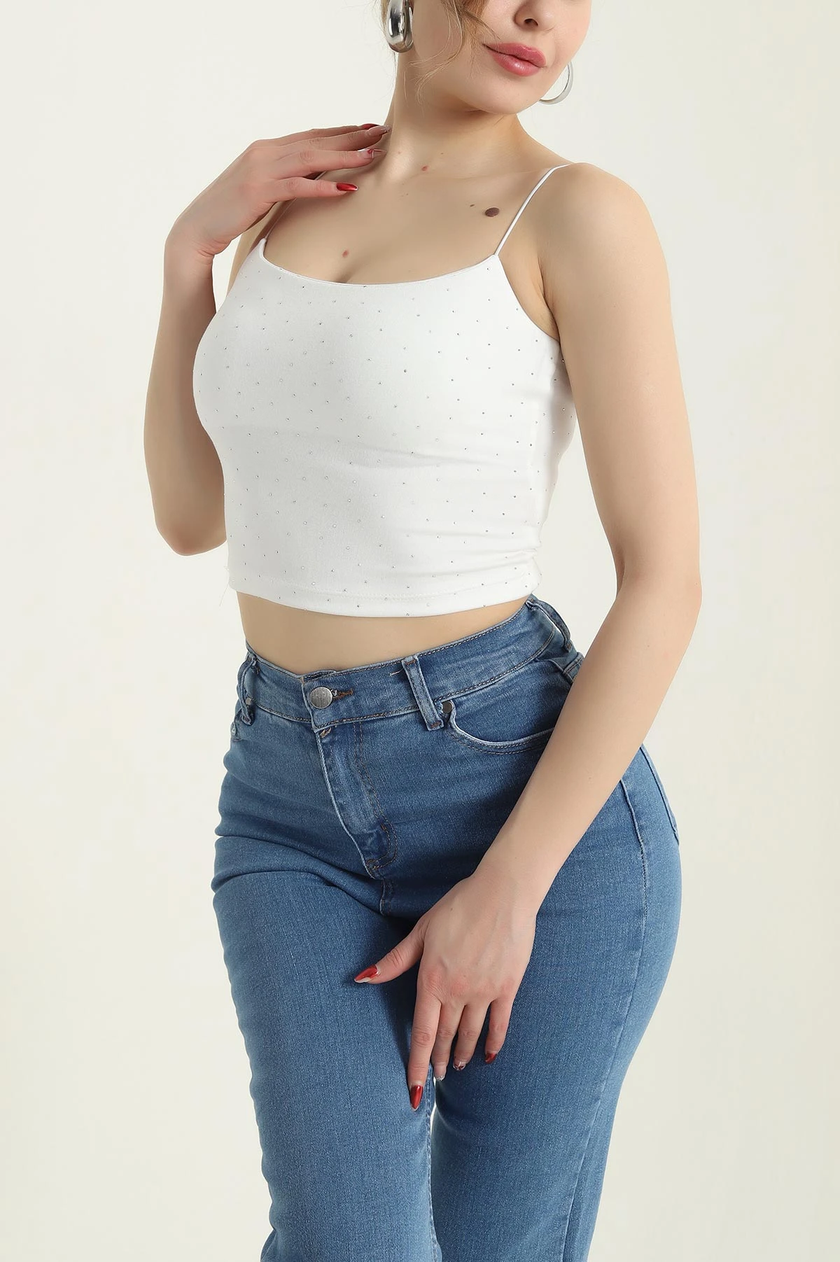 Beyaz Taşlı Tasarım Osysho Kadın Bluz 429333
