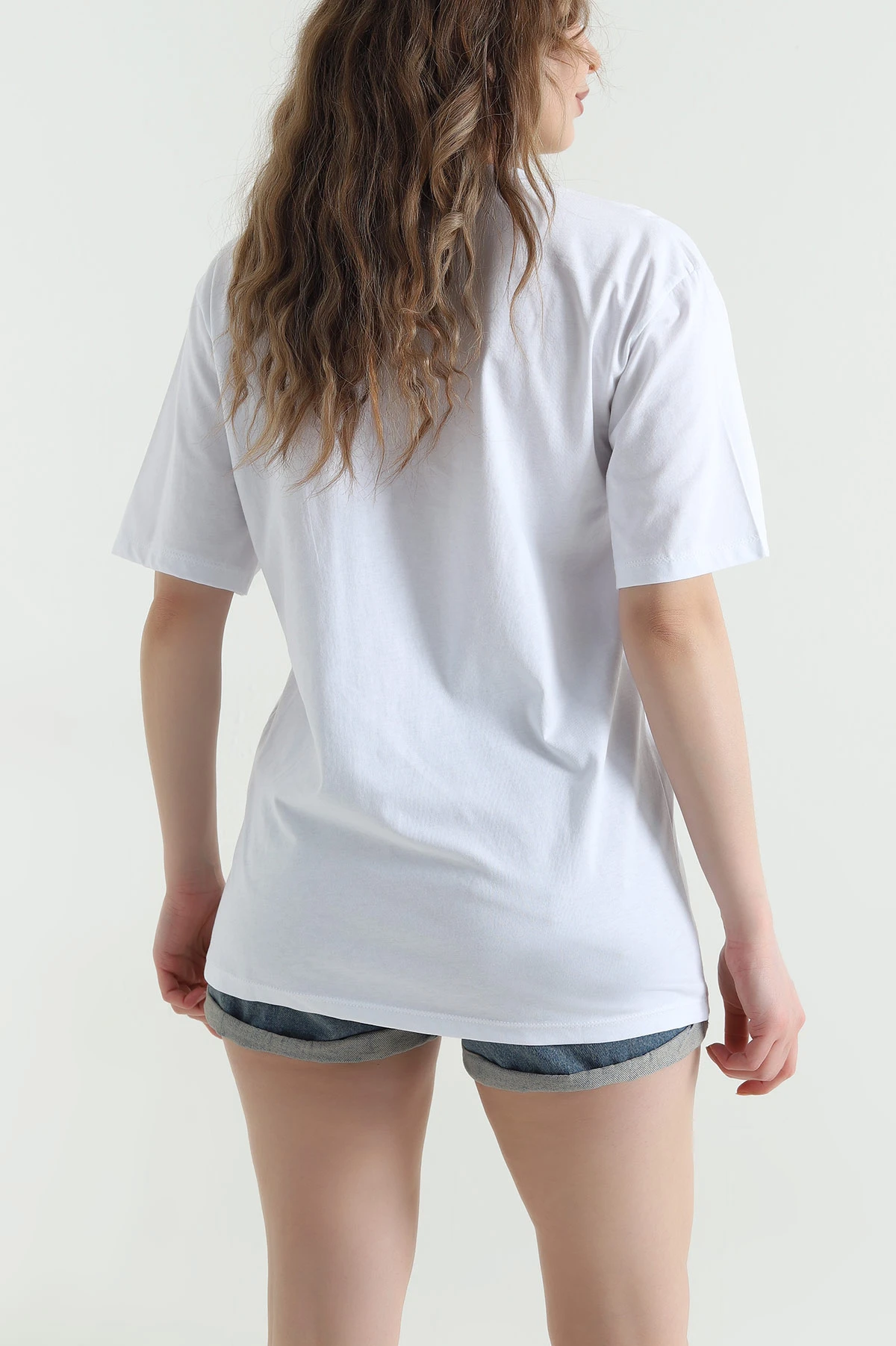 Beyaz Taşlı Tasarım Oversize Süprem Kadın Tişört 451804