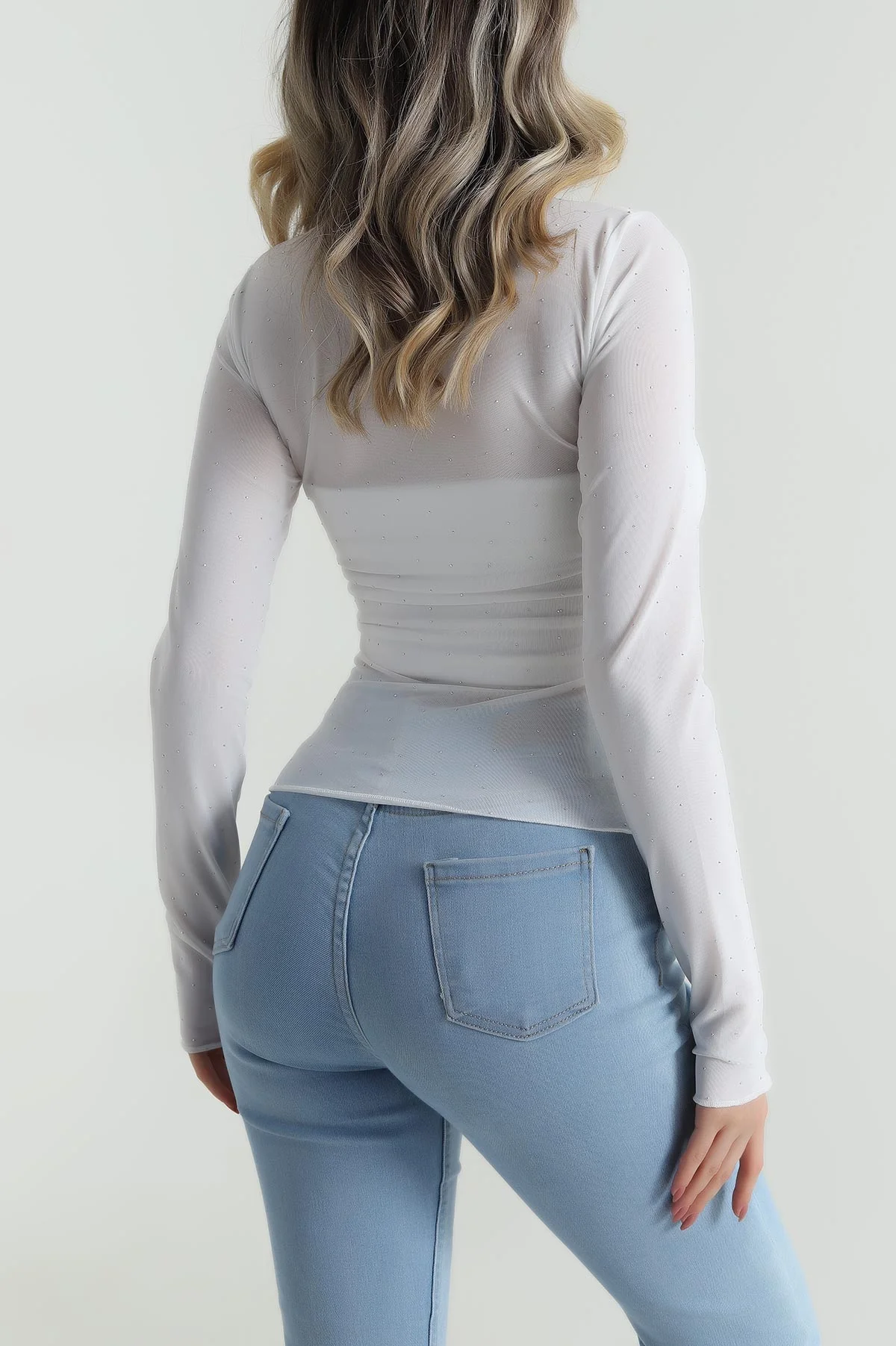 Beyaz Taşlı Tül Kadın Bluz 487176