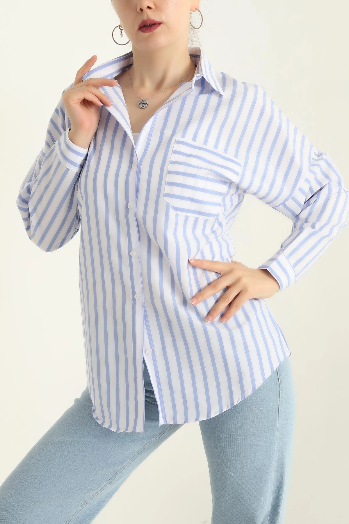 Beyaz Tek Cep Oversize Tunik Gömlek 286276