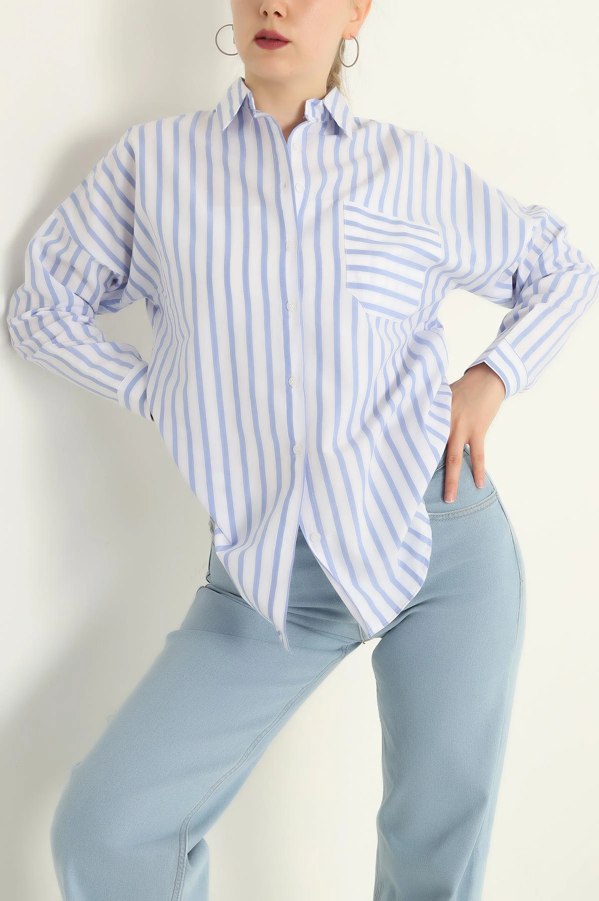 Beyaz Tek Cep Oversize Tunik Gömlek 286276