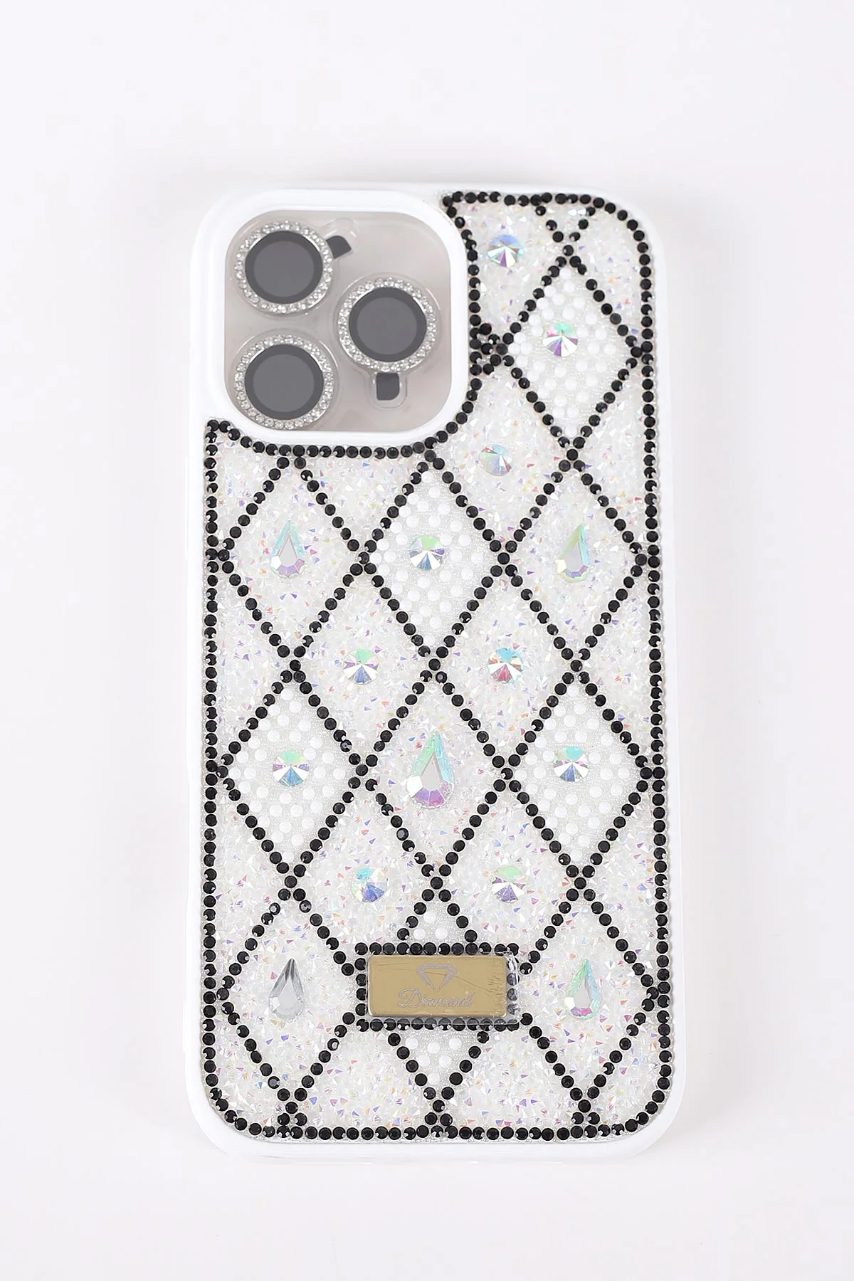 Beyaz TeknoCase İPhone 16 Pro Max Uyumlu Dlr Diamond Case Serisi Lens Hediyeli Premium Sert Silikon Telefon Kılıfı 430392