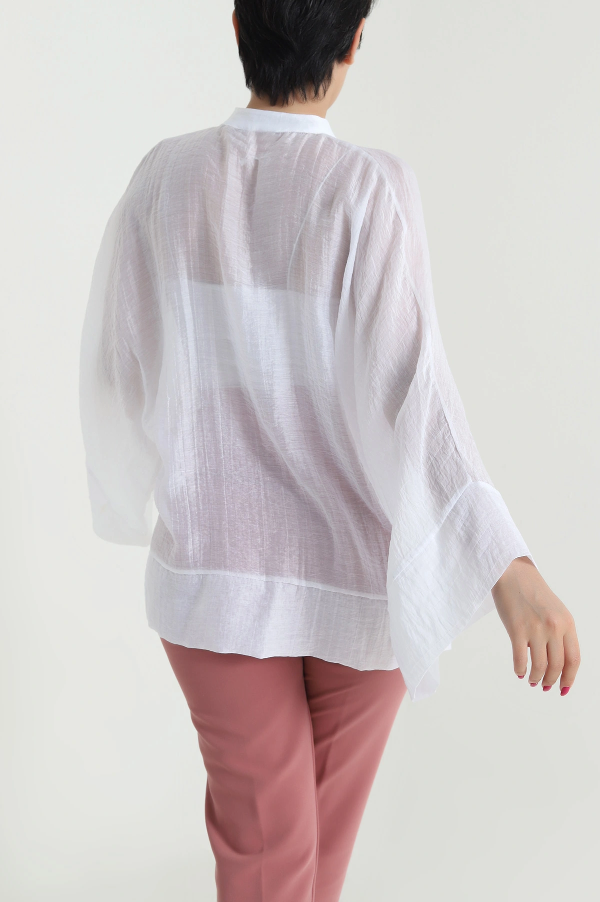 Beyaz Tencel İp Bağcıklı Kadın Gömlek 476097