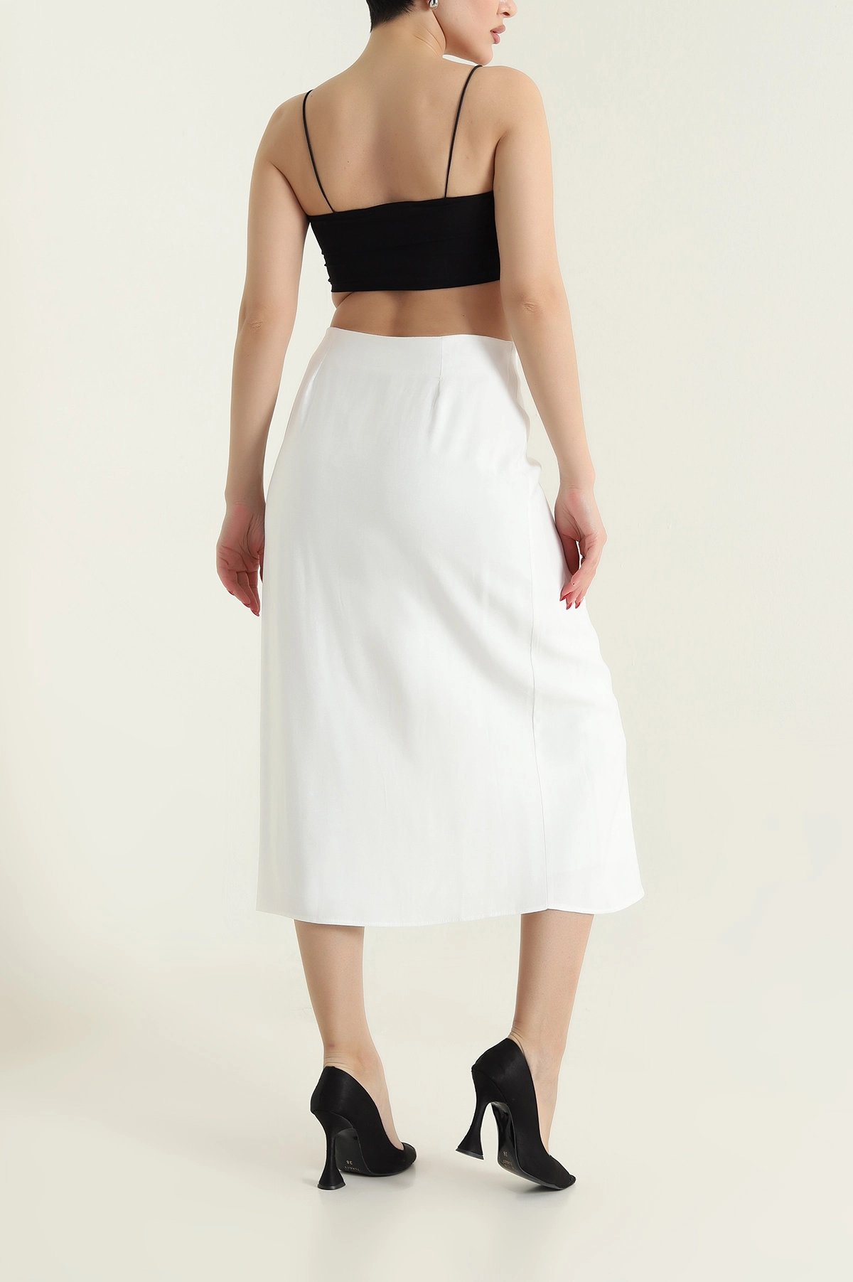 Beyaz Tencel Modal Twil Kadın Etek 434021