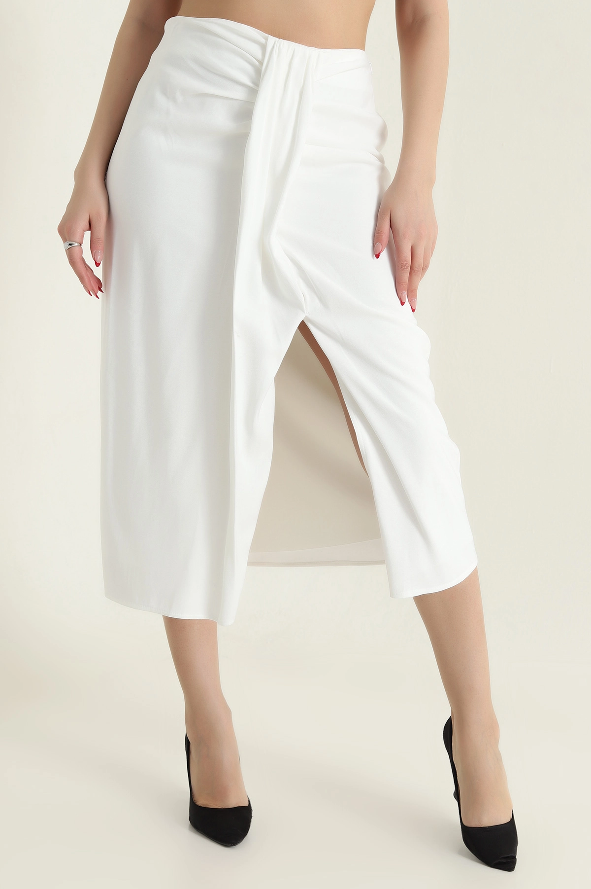 Beyaz Tencel Modal Twil Kadın Etek 434021