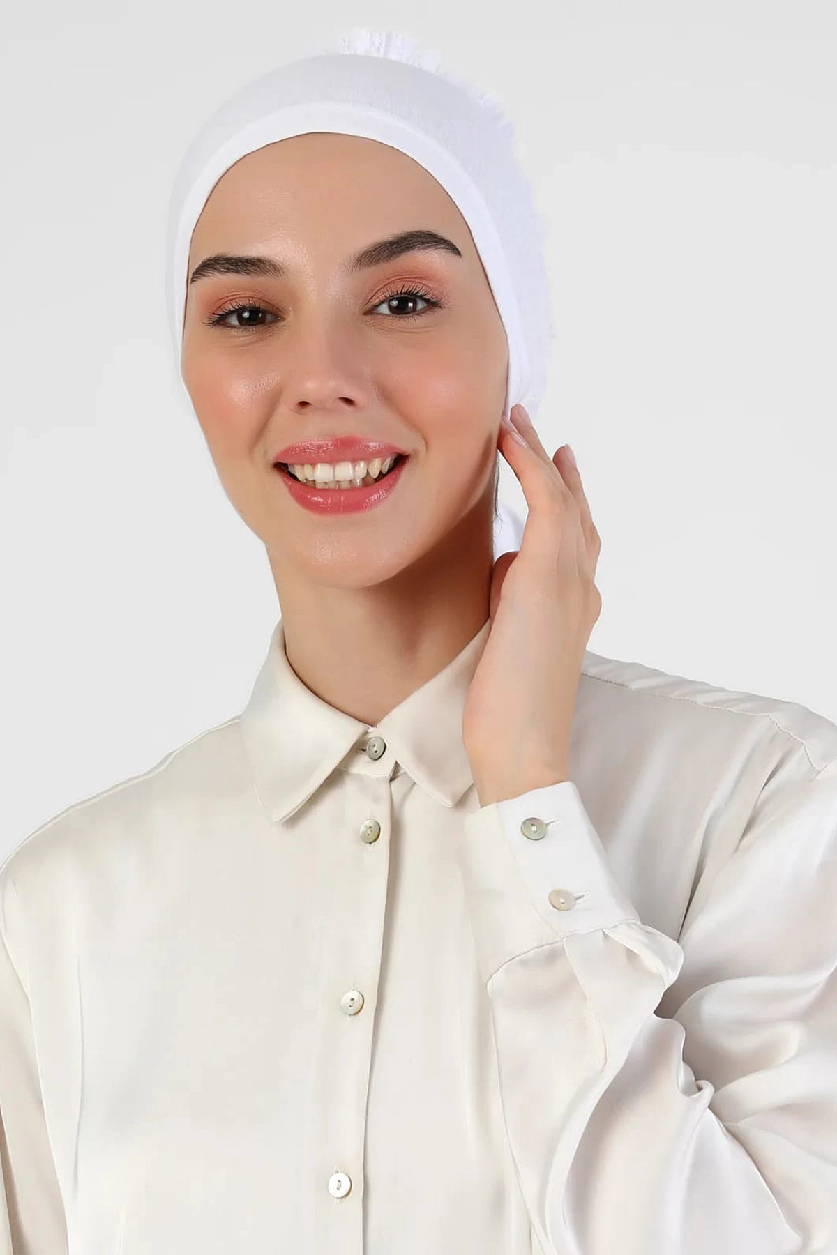 Beyaz Tesettür Dikişli Fırfırlı Bone 454231