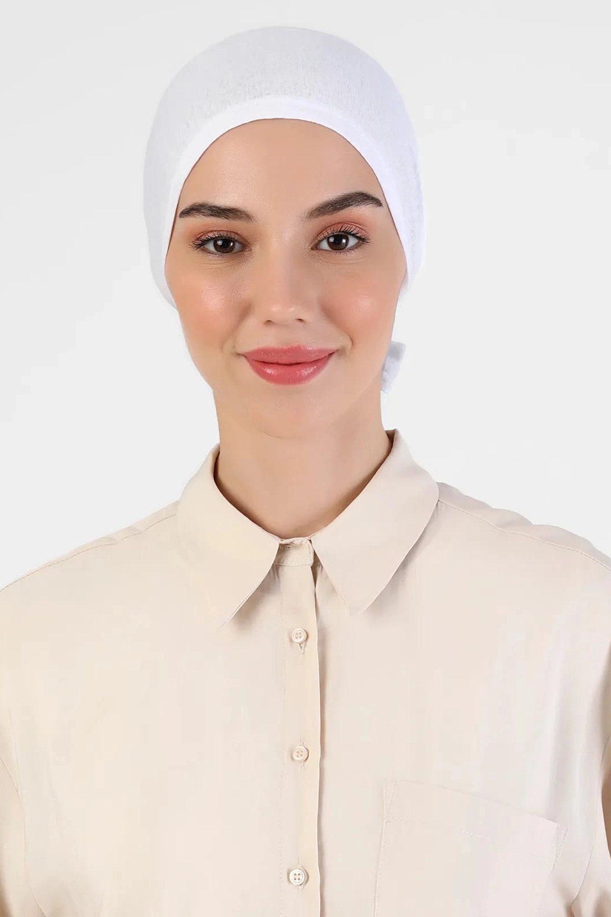 Beyaz Tesettür Düz Dikişli Penye Bone 454212