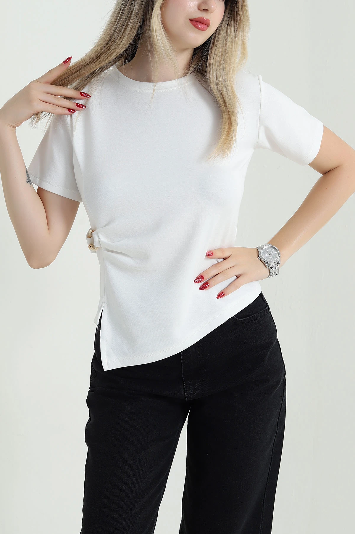 Beyaz Tokalı Oysho Kadın Bluz 471565