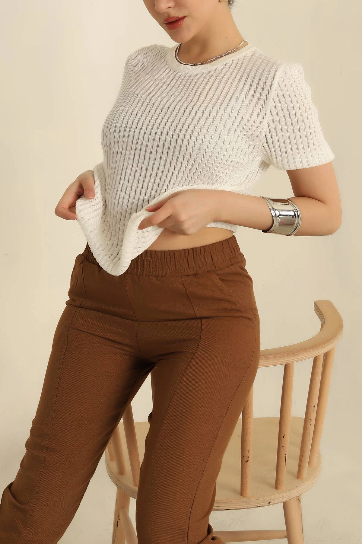 Beyaz Transparan Triko Bluz 272851