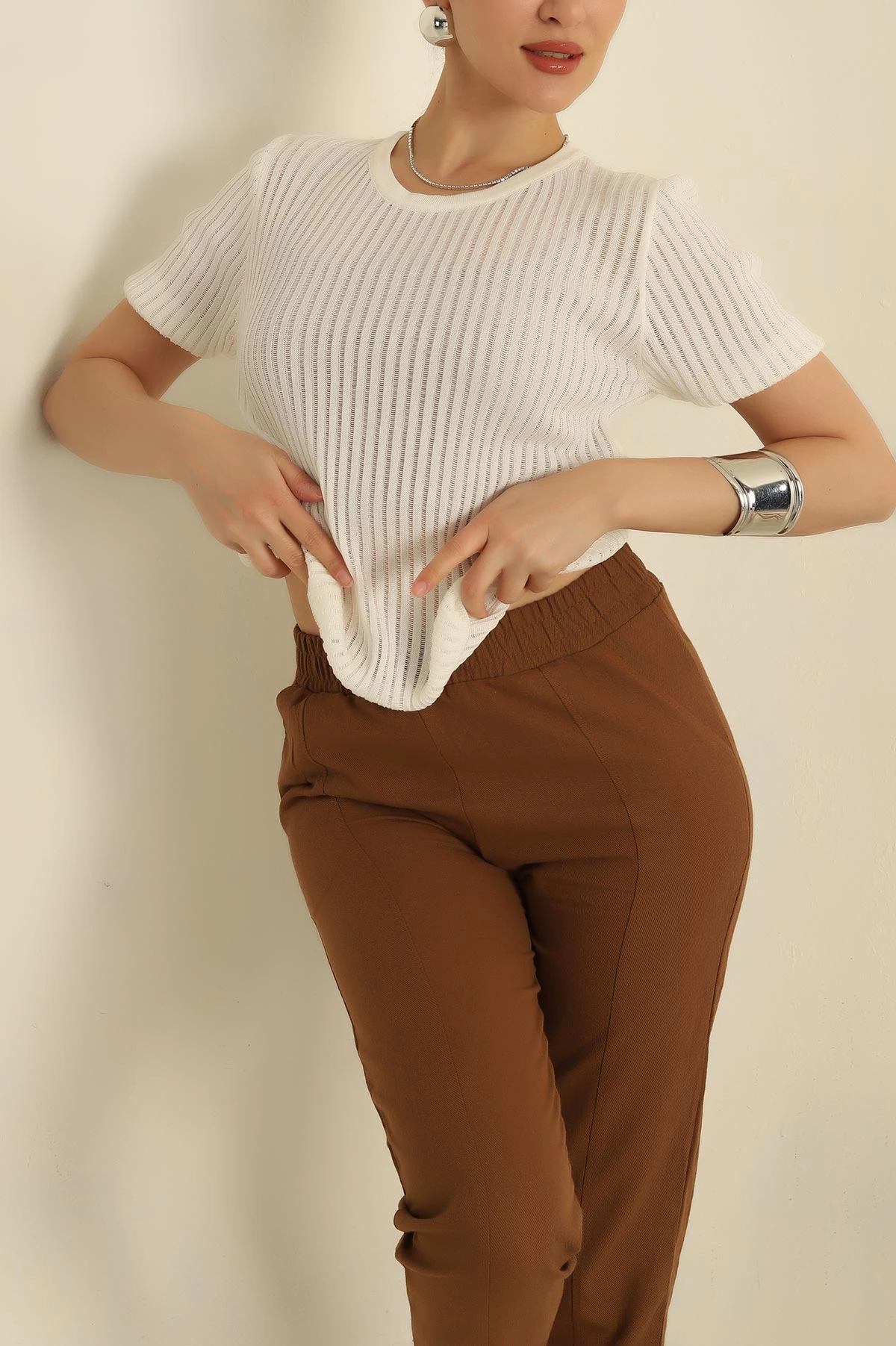 Beyaz Transparan Triko Bluz 272851