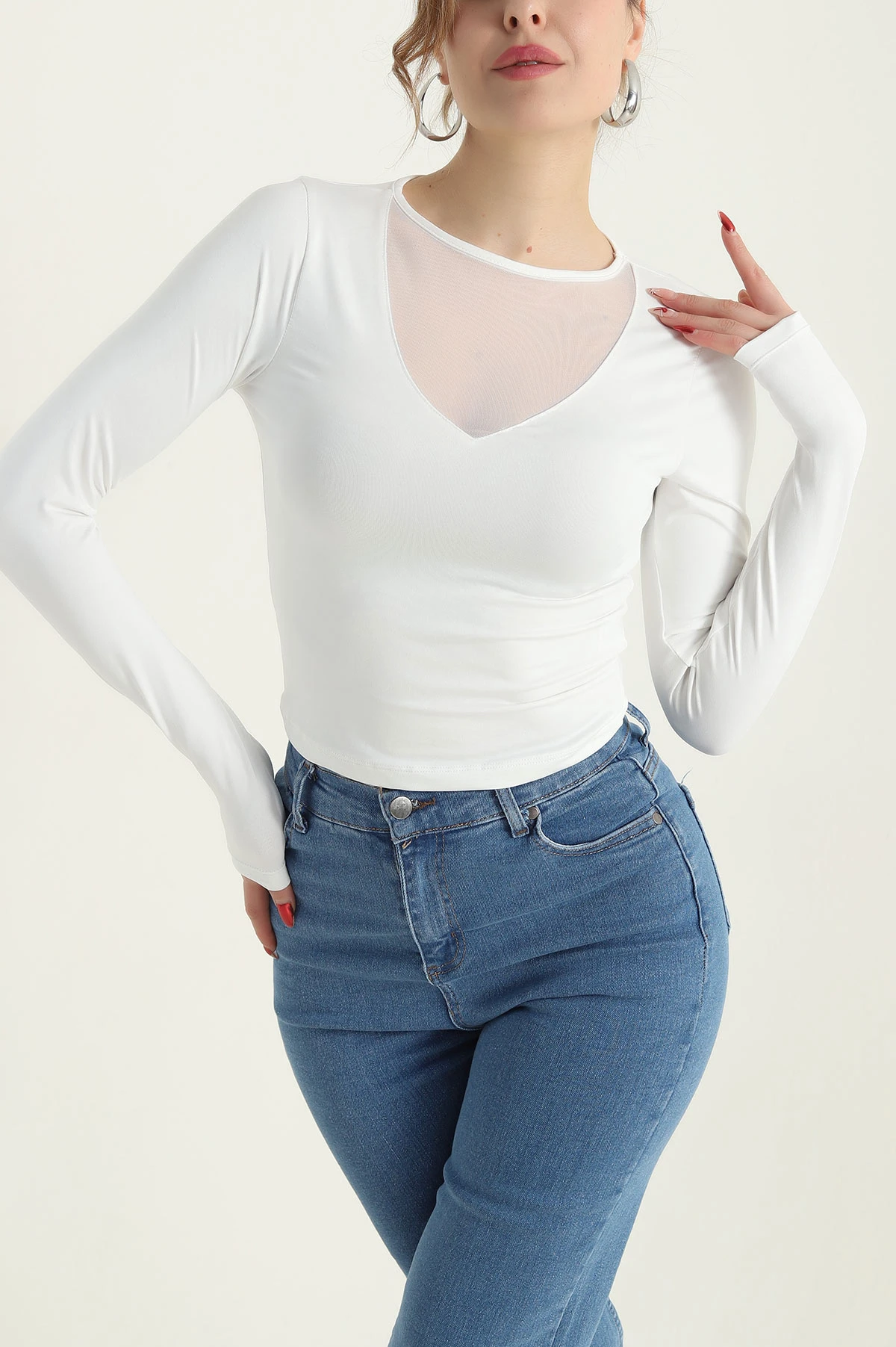 Beyaz Tül Detay Sandy Kadın Bluz 429326