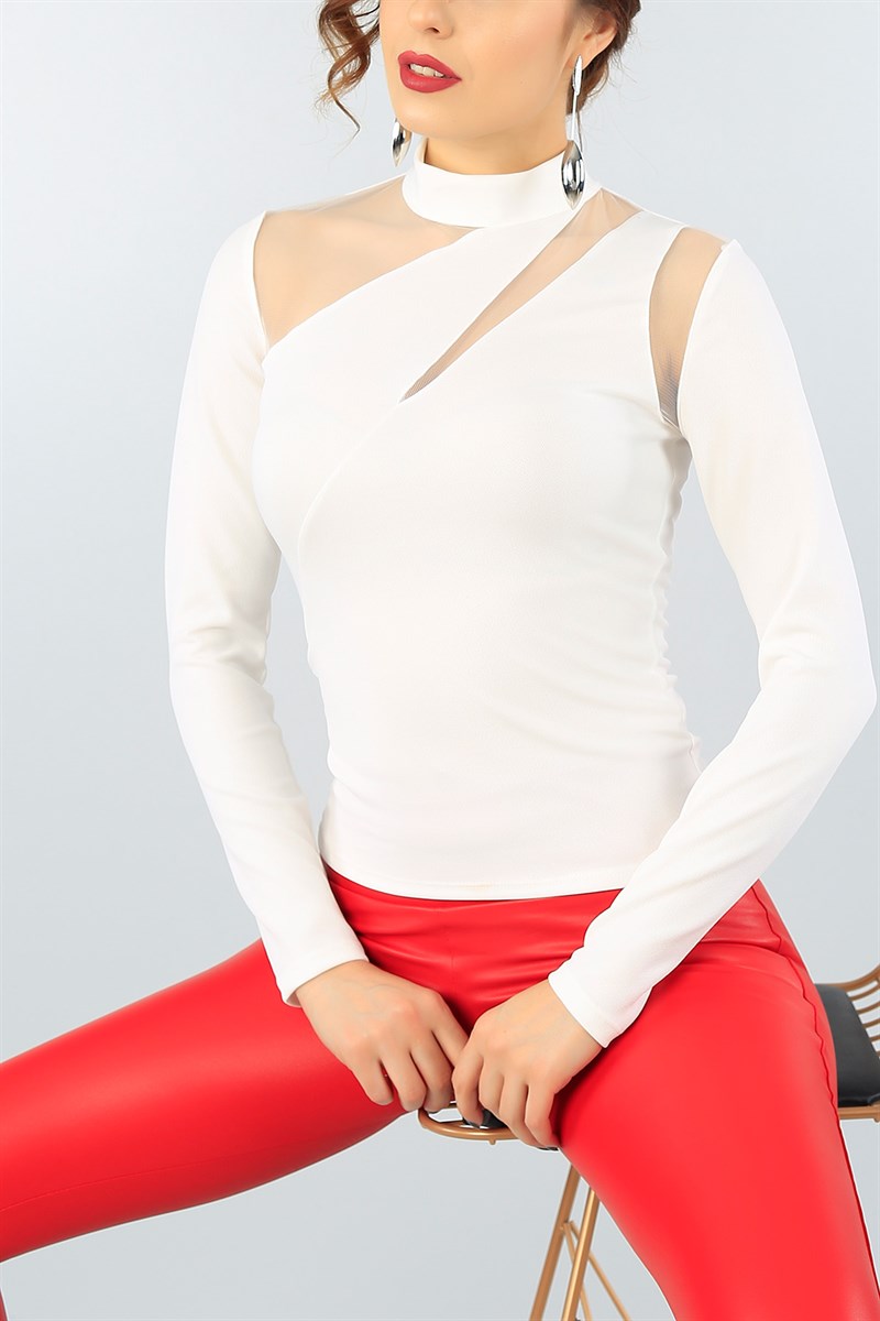 Beyaz Tül Tasarım Bluz 44428