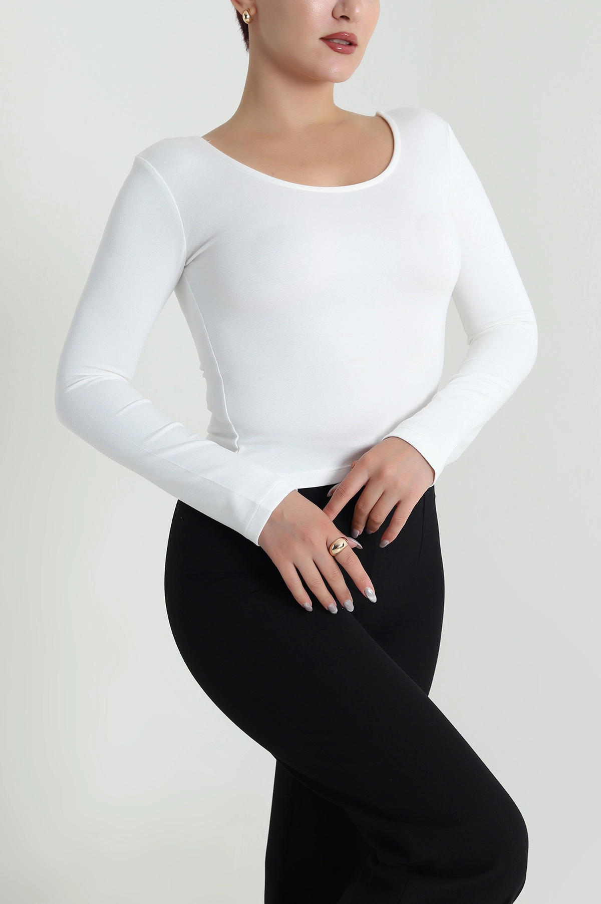 Beyaz U Yaka Basic Kadın Bluz 483113
