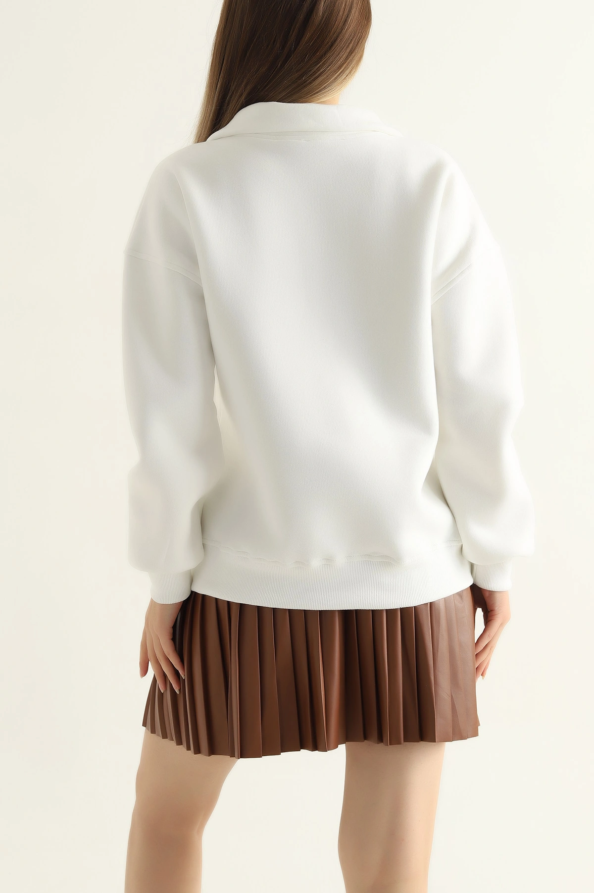 Beyaz Üç İp İçi Şardonlu Bayan Sweat 312680