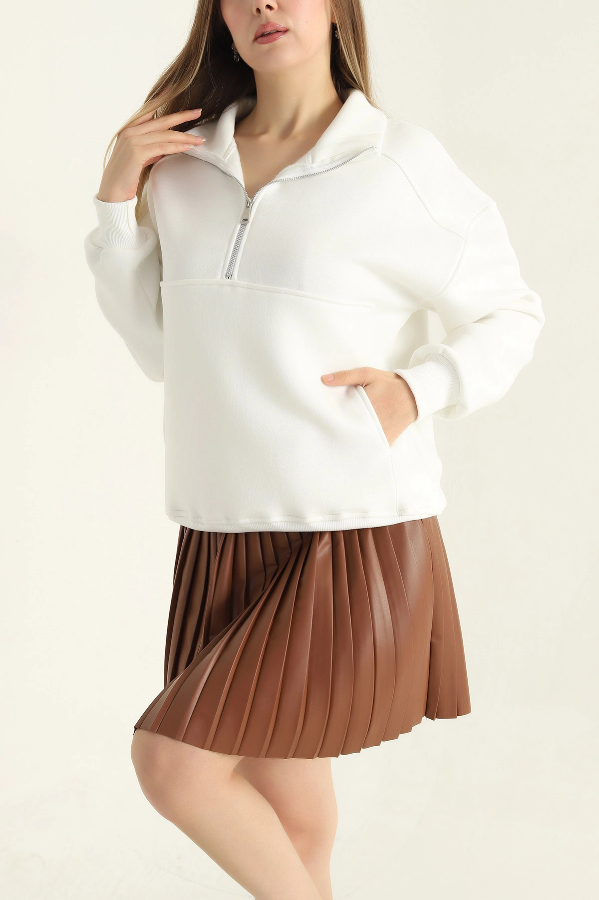 Beyaz Üç İp İçi Şardonlu Bayan Sweat 312680