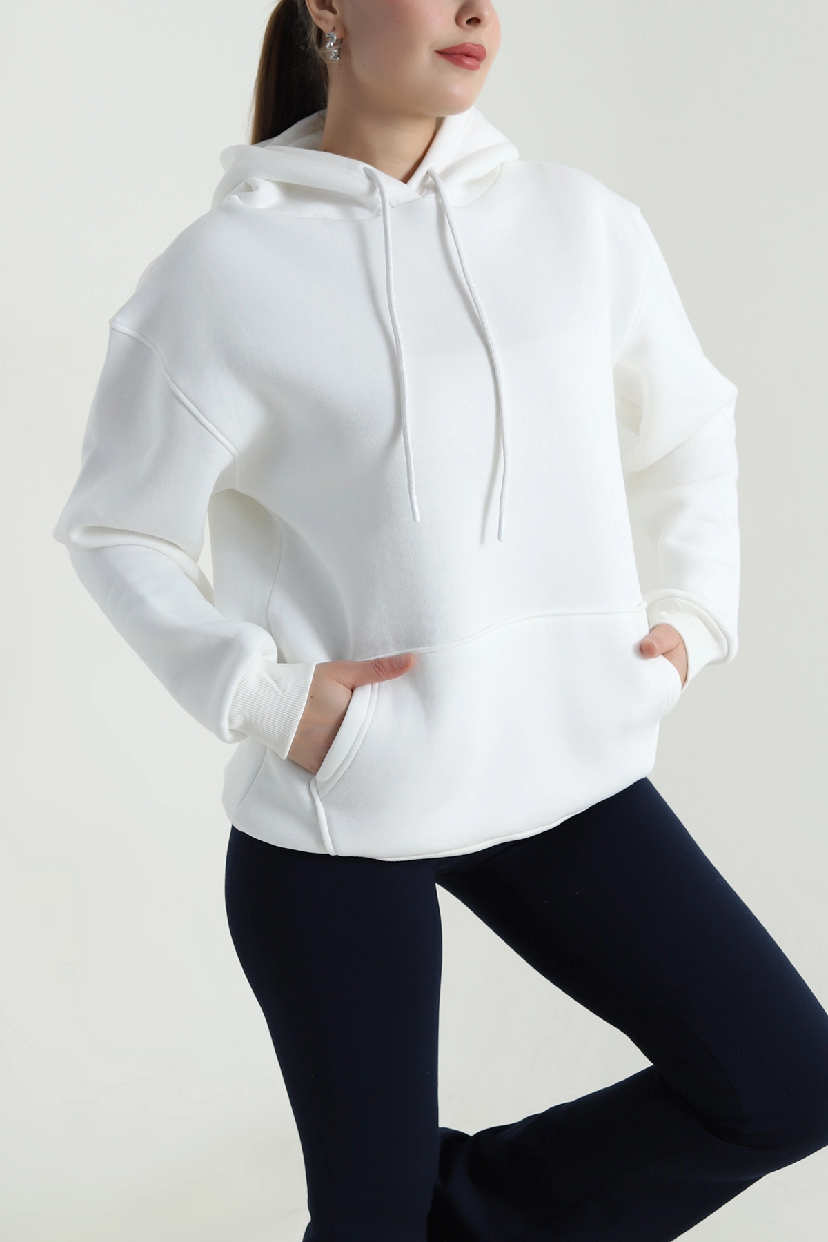 Beyaz Üç İplik Şardonlu Kadın Sweat 496733
