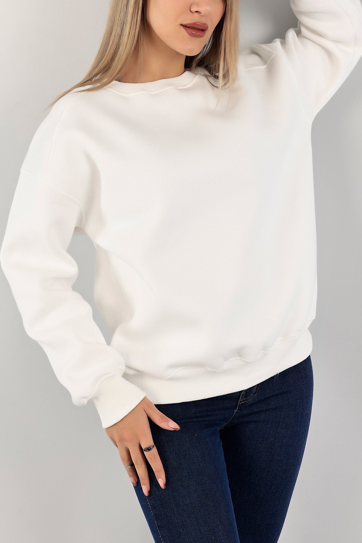 Beyaz Üç İplik Şardonlu Sweat 141594