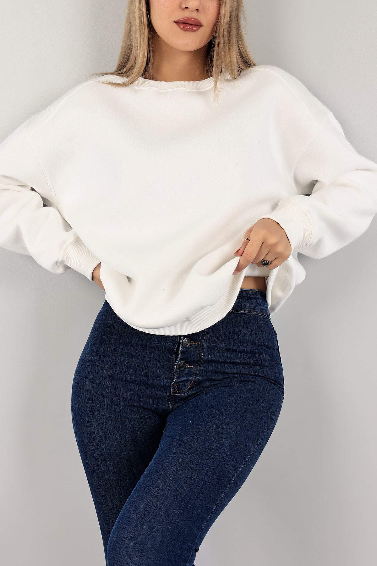 Beyaz Üç İplik Şardonlu Sweat 141594