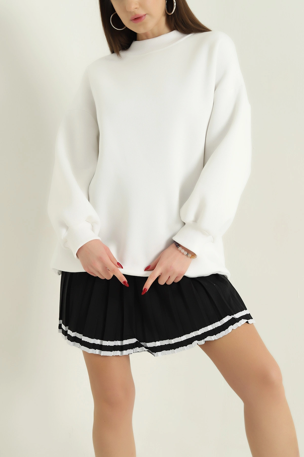 Beyaz Üç İplik Şardonlu Sweat Tunik 332984