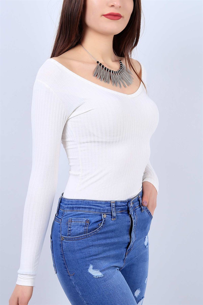 Beyaz V Yaka Bayan Bluz 11610B