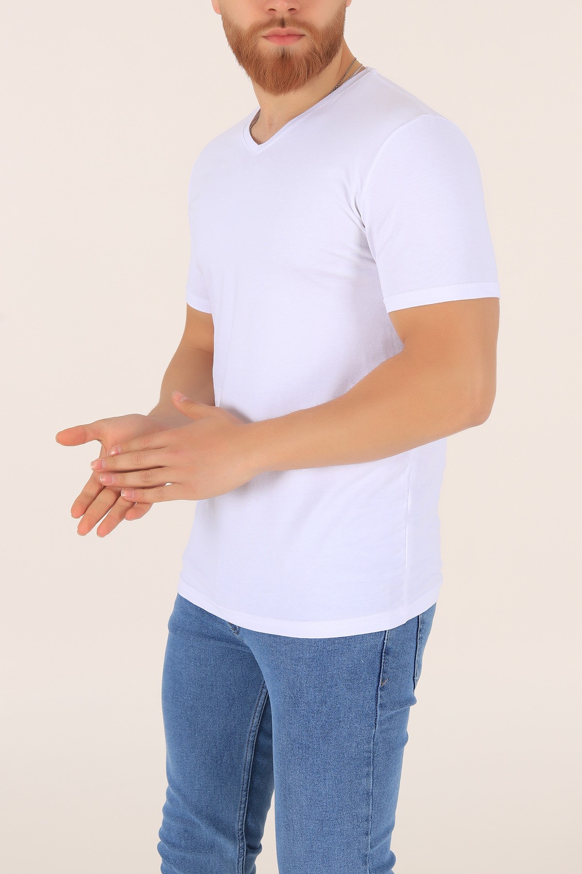 Beyaz V Yaka Basic Erkek Tişört 169570