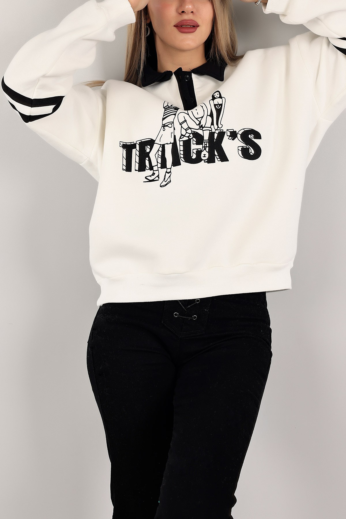 Beyaz Yakalı İçi Şardonlu Bayan Sweat 143460